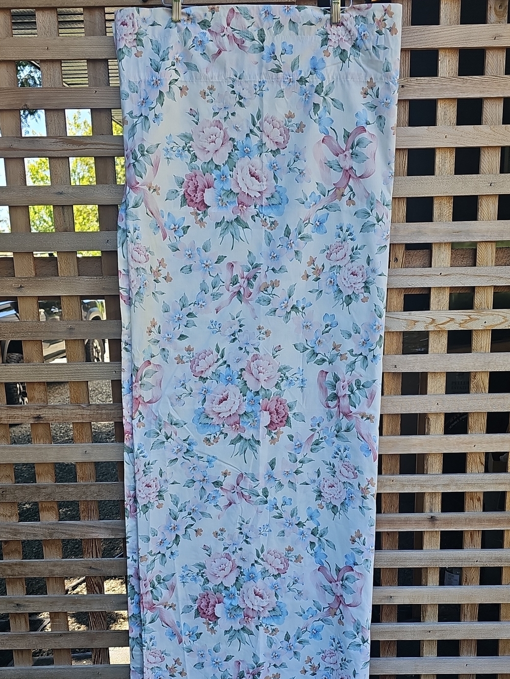 Set Of 3 Floral Pastel Curtain Panels - Pink & Blue